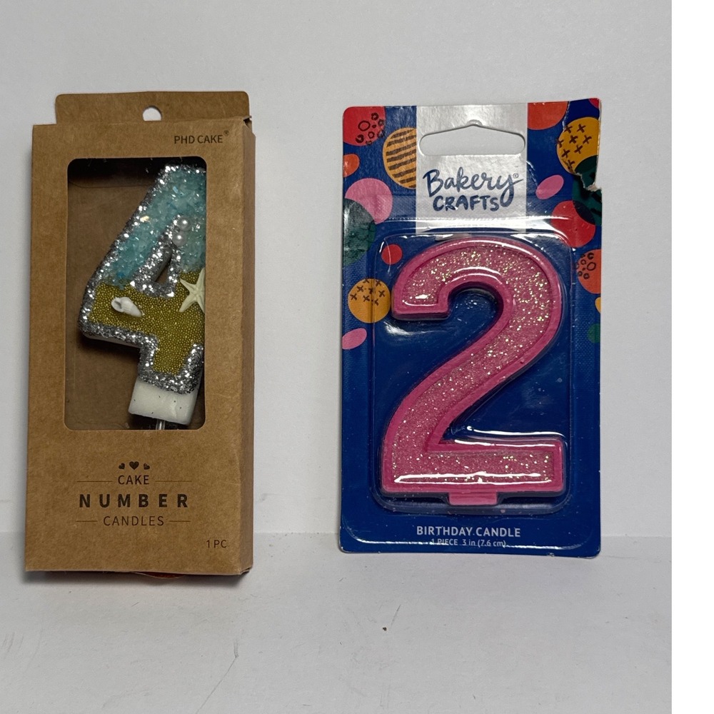 PHD Cake Bakery Crafts Number Candles OS Pink Blue NEW Mermaid Glitter 2 & 4